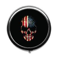 Qien BaiSei American Flag and Skull Pill Box/Pill Case-Round Pill Box/Case- Three-Compartment Pill Box/Pill Case