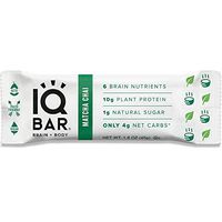 IQ BAR Brain + Body Bar, Matcha Chai, 10g Plant Protein, 1g Sugar, 4g Net Carbs, Keto, Paleo Friendly, Vegan, Gluten Free, Low Carb, 1.6oz Bar, 12 Count