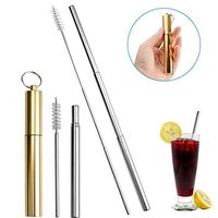 Reusable Telescopic Straw, Collapsible Metal Drinking Straw, Portable Stainless Steel Straw, with a Case, a Collapsible Cleaning Brush (Gold)