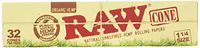 RAW Organic Unrefined Pre-Rolled Cone 32 Pack (1 1/4 Size)