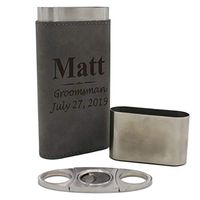 Custom Engraved Groomsmen Travel Cigar Holder Case with Cutter - Personalized Golf, Poker, Bachelor Party Gifts (Gray)