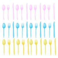 UPKOCH 36 pcs Kids Tableware Plastic Cutlery Set Disposable Cute Party Cutlery Knife Fork Spoon Birthday Dinnerware for Dessert Cake