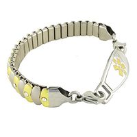 Women's Medical Alert ID Bracelet - Custom Engraving Included, Two-Tone Sparkle, Stretch - Asteria, Gold - Size 8.75