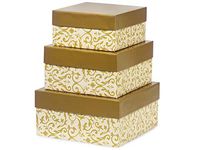 Nested Gift Boxes 3 Piece Set - Square - Large - Florentine Gold