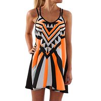 LISTHA Easy Mini Dress Plus Size Women V Neck Camisole Sleeveless Beach Sundress Orange