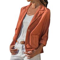 Women's Long Sleeve One-Button Suit Casual Solid Color Lightweight Work Office Blazer Jacket with Two Pocket (M, Orange)