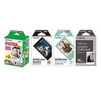 Fujifilm Instax Mini Instant Film 4-PACK BUNDLE SET , SKY BLUE 10 + Black Frame 10 + Monochrome 10 + Twin 20 90 8 70 7s 50s 25 300 Camera SP-1 Printer