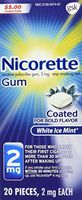 Nicorette Gum, White Ice Mint, 2mg, 20 Count