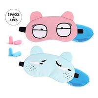 Sleep Eye Mask Pack 2 for Women Girls Boys Kids,Cute Gel Cartoon Cold Hot Sleeping Mask Soft with Adjustable Strap for Puffy Eyes,Dry Eyes,Insomnia,Migraines, Headaches Relief with 2 Pack Earplugs