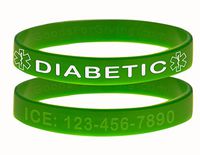 Custom Diabetic ID Bracelet Wristbands - 2 Pack - Green - 7 Inches - Youth