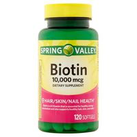Spring Valley Biotin Dietary Supplement Softgels, 10,000 mcg, 120 Count (2 Pack)