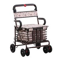 Rolling Walkers Shopping Cart Old Man Trolley Walker Increase The Seat to Buy Food Truck Household Folding Wheelchair Portable Scooter Gift Can Bear 150 Kg (Color : Brown, Size : 504687-92cm)