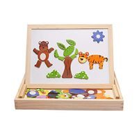 bromrefulgenc ntelligence Toy for Toddler - Double Side Drawing Board Toy Wooden Animals Puzzles ducational Kids Toy for Preschool Kids Gift 1#