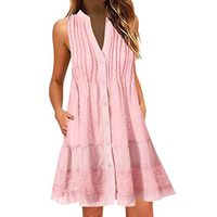 CCatyam Plus Size Dress for Women, Skirt V-Neck Solid Swing Loose Sexy Casual Fashion Pink