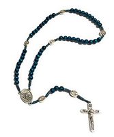 St. Michael Blue Wood Cord Rosary