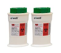 O'WELL Mini Sharps Container - Portable Safety Disposal Unit for Used Diabetes Test Strips & Lancets, with Cap That Clips Off Needle Tips (2 Pack)