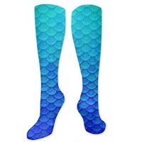 Compression Socks for Women Men Nurses Runners - Best Medical Stocking for Travel, Maternity, Running, Athletic, Varicose Veins - Ocean Sea Blue Mermaid Fish Scale