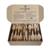 WoodAble - Disposable Wooden Forks, Spoons, Knives Set | Alternative to Plastic Cutlery - Biodegradable Replacements (300 Count - 120 Forks, 120 Spoons, 60 Knives)