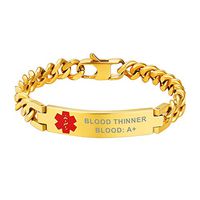 Supcare Medical ID Alert Men's Link Chain Bracelet Stainless Steel 18K Gold Plated Personalized Free Engraving, Custom Engraved Emergency Medical Symbol Link Chain Bracelet Jewelry for Boys