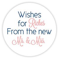 60ct - 1.5" - Wishes for Riches for The New Mr and Mrs, Lottery Ticket Wedding Favor Stickers (#214-NB)