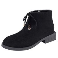 Kauneus Women's Suede Ankle Booties Chunky Low Heel Round Toe Lace Up Zipper Fashion Shoes Short Boots Black
