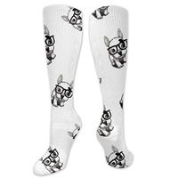 Women & Men Colorful Compression Socks - Best Athletic/Running/Flight/Medical/Travel Knee High Stockings for Nurses Teens - Cute Glasses Dog Family Pet White and Black Painting