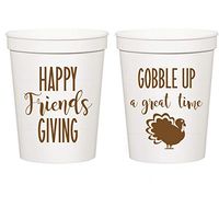 Thanksgiving Friendsgiving, White Stadium Plastic Cups - Gobble Up a Great Time Party Cups (10 cups)