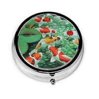 HD Japanese Koi Fish Custom Round Silver Pill Box Pocket 2.1 Inches Medicine Tablet Holder Organizer Case for Purse