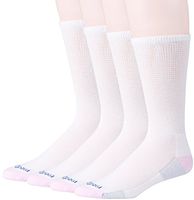 MediPEDS Women's Diabetic Crew Socks with Nanoglide, 4 Pack, White with Pink, Shoe Size: 5-10
