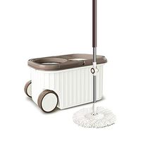 XSJJ Spin Mop Spin Mop, Microfiber Lazy Spin Mop Bucket Floor Cleaning System with On Wheels Floor Mop for Home Commercial Cleaning 360° Spin floor Mop & Bucket Set (Size : 4 heads)