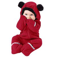 Coupondeal Infant Toddler Baby Girls Boys Cartoon Ears Hoodie Romper Zip Clothes Jumpsuit(Red,12-18 Months)
