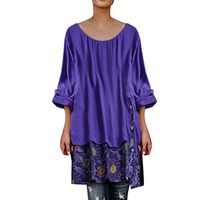 Amlaiworld Women Plus Size Blouse Tunic Shirt Vintage Patchwork Irregular Hem Print Top T-Shirt Dress Shirt Blue