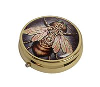 XUTAI Custom Personalized Round Stainless Steel Gold Glass Travel Pill Case Vitamin Decoration Box (Steampunk bee)