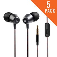 Disposable Wholesale Bulk 3.5mm Wired Earbuds Earphone Headset 5 Pack for iPhone, Android, MP3 Player (Black)