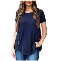 Smoxx Women's Casual Button Decor Tunic Top Long Sleeve Round Neck Elbow Patches Loose Shirt Blouse