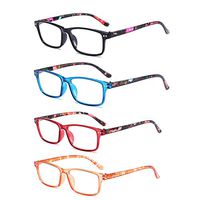Readers 4 Pack of Thin and Elegant Womens Reading Glasses Spring Hinge with Beautiful Patterns for Ladies (Multi Color, 2.00) (Multi Color, 3.00)