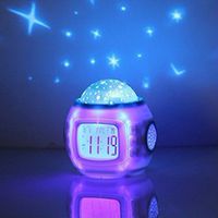 Lumpna Digital Music Alarm Clock, Music Starry Star Sky Projection Alarm Clock with Calendar Thermometer, Relaxing Night Light with Nature Sounds and White Noise(10.510.38.2cm,White)
