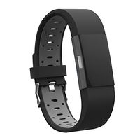 Teak - Silicone Sport Replacement Wristband for Fitbit Charge 2 - Small Black and Grey