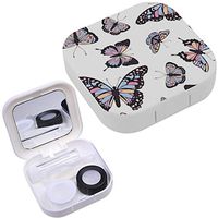 Portable Contact Lens Case Box Travel Kit Mirror + Bottle + Tweezers Container Holder [ Butterflies ]