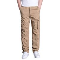LUCAMORE Men's Summer Casual Cargo Pant Relaxed Fit Outdoor Multi-Pocket Overalls Straight Sports Pants Khaki