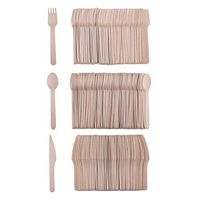 Fasmov Pack of 300 Biodegradable Disposable Wooden Cutlery Utensils, 6" Length Eco-Friendly 100% Compostable Biodegradable, Natural Wooden Utensils, 100 Forks 100 Knives 100 Spoons