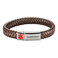 [Engraving]Leather Medical Alert Bracelet - Personalized Medical ID for Men Women Kids Custom Diabetic Alert Bracelet-Brown