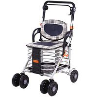 RenShiMinShop Seniors Step by Step Shopping cart Trolley Shopping Scooter Step can sit Folding Step-by-Step Shopping cart Elderly Walker Four Wheel Walker (Color : Silver, Size : 82cm50cm59cm)