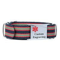 My Identity Doctor - Sports Medical ID Bracelet with Custom Engraving - Soft Nylon - Black, Green and Red