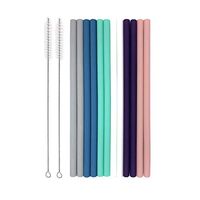 Senneny Set of 12 Silicone Drinking Straws for 30oz and 20oz Tumblers Yeti/Rtic- Reusable Silicone Straws BPA Free Extra Long with Cleaning Brushes- 12 Straight- 6mm diameter