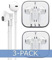 3-Pack Premium Earphones/Earbuds/Headphones with Stereo Mic&Remote Control Compatible for iPhone iPad iPod Samsung Galaxy and More Nexus Android Smartphones - White