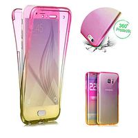 Clear TPU Case for Samsung Galaxy S10,Soft Silicone Case for Samsung Galaxy S10,Moiky Stylishly Unique Ultra Thin 360 Degrees Front and Back Transparent Full Body Protective Case,Pink+Yellow