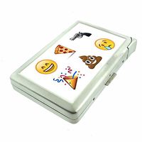 Emoji Em1 Hip Silver Cigarette Case With Built In Lighter 4.75" X 2.75" Id Holder Metal Wallet RFID Protection