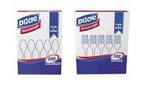 VALUE PACK: Dixie® Plastic Tableware, 100 Heavyweight Teaspoons, & 100 Heavyweight Forks, White (200 Pieces)