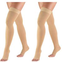 Truform Compression 30-40 mmHg Thigh High Open Toe Dot Top Stockings Beige, Medium, 2 Count